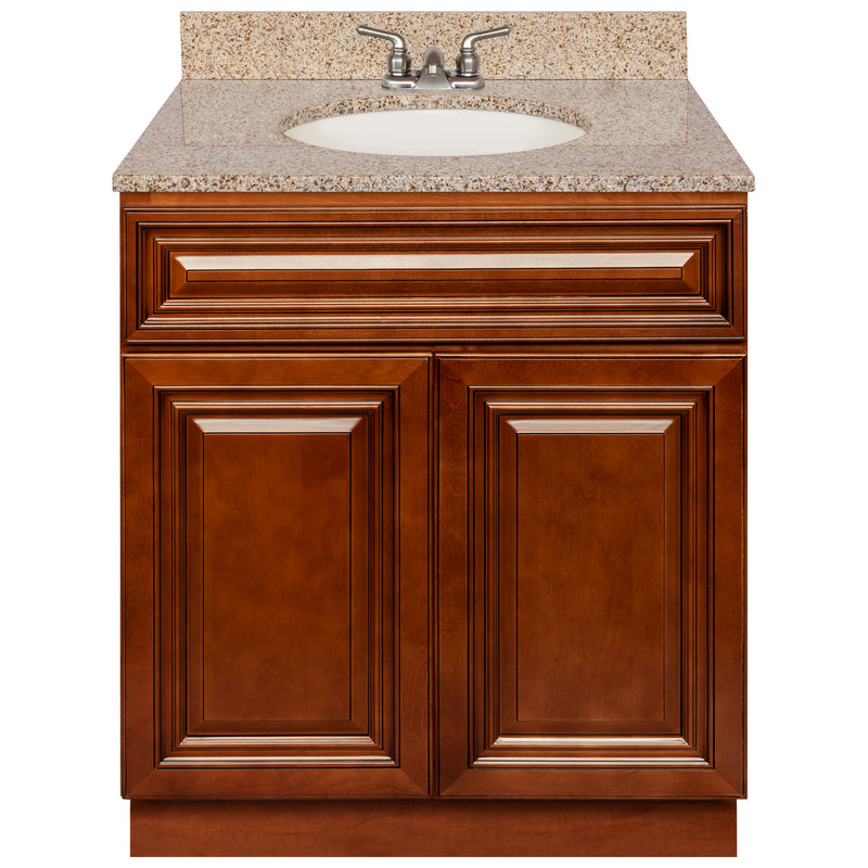 Brown Bathroom Vanity 30", Wheat Granite Top, Faucet LB3B WH314-30GN-3B