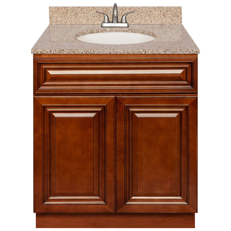 Brown Bathroom Vanity 30", Wheat Granite Top, Faucet LB5B WH314-30GN-5B