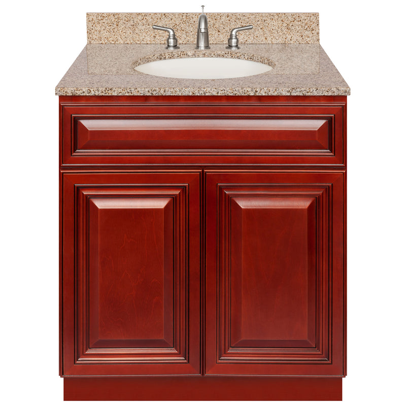 Cherry Bathroom Vanity 30", Wheat Granite Top, Faucet LB4B WH318-30CH-4B