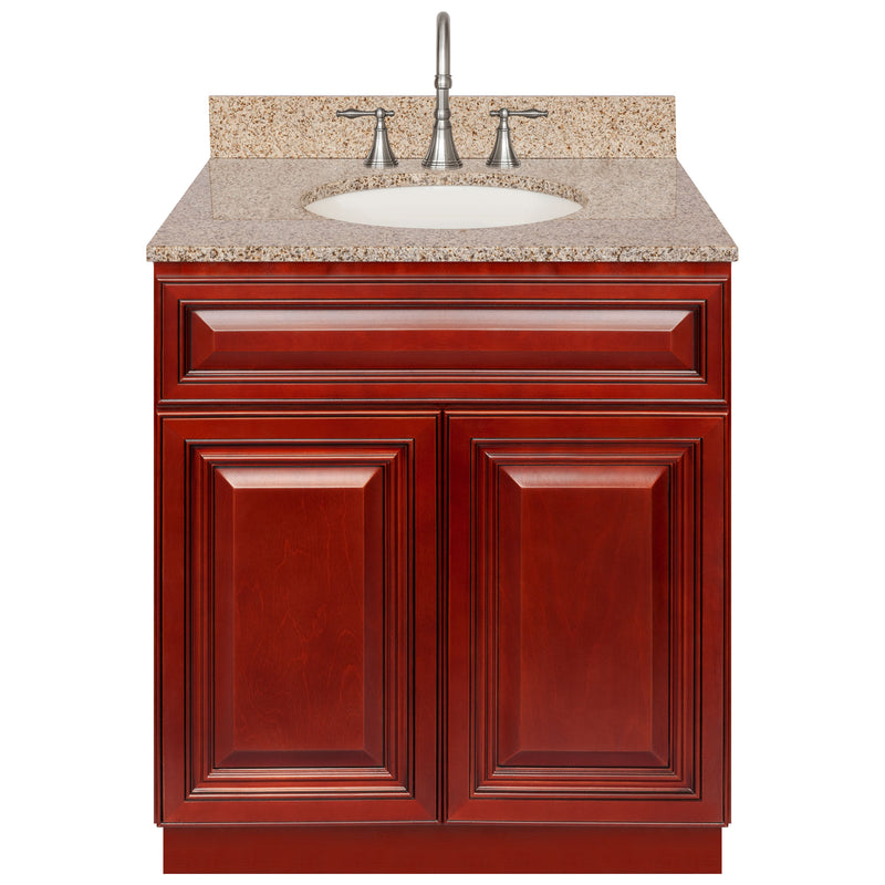 Cherry Bathroom Vanity 30", Wheat Granite Top, Faucet LB7B WH318-30CH-7B