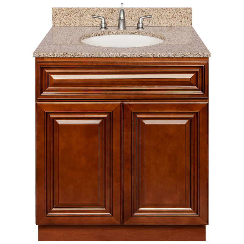 Brown Bathroom Vanity 30", Wheat Granite Top, Faucet LB4B WH318-30GN-4B