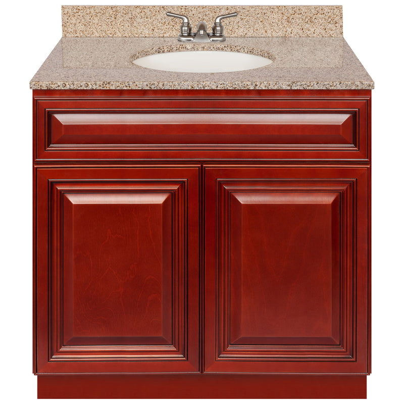 Cherry Bathroom Vanity 36", Wheat Granite Top, Faucet LB3B WH374-36CH-3B