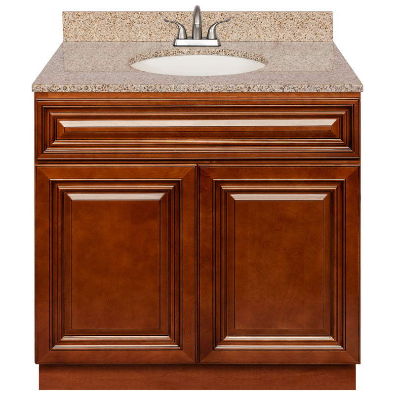 Brown Bathroom Vanity 36", Wheat Granite Top, Faucet LB5B WH374-36GN-5B