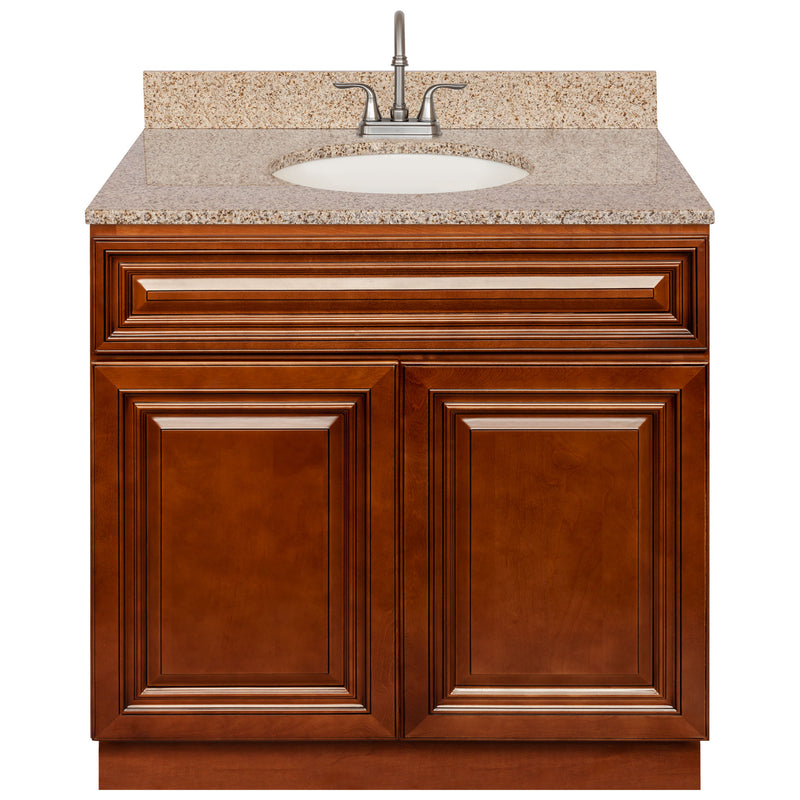 Brown Bathroom Vanity 36", Wheat Granite Top, Faucet LB6B WH374-36GN-6B