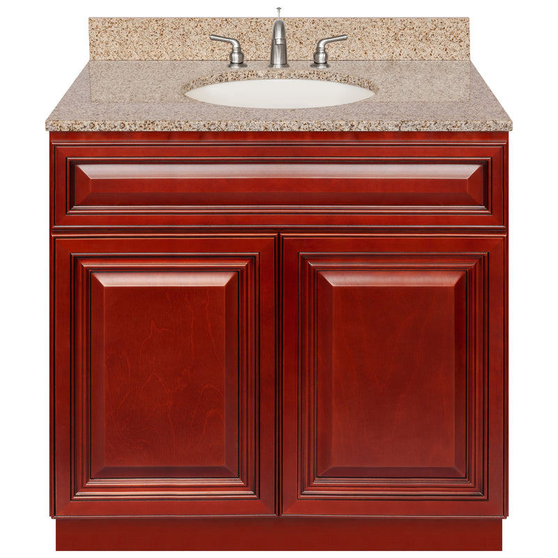 Cherry Bathroom Vanity 36", Wheat Granite Top, Faucet LB4B WH378-36CH-4B