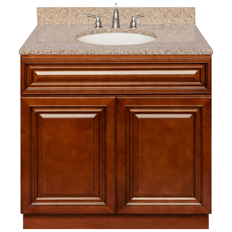 Brown Bathroom Vanity 36", Wheat Granite Top, Faucet LB4B WH378-36GN-4B