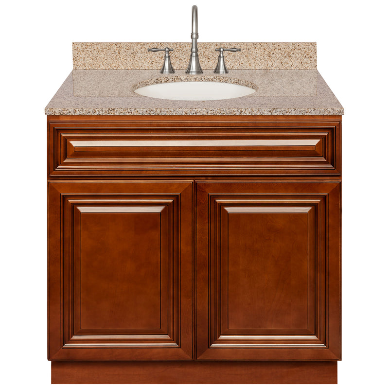 Brown Bathroom Vanity 36", Wheat Granite Top, Faucet LB7B WH378-36GN-7B