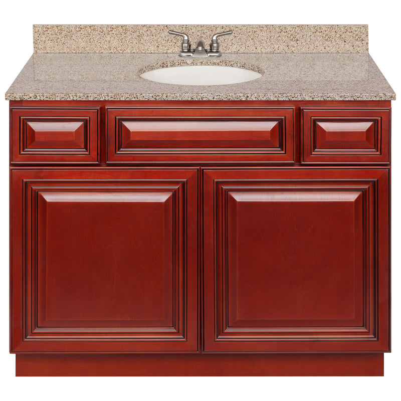 Cherry Bathroom Vanity 42", Wheat Granite Top, Faucet LB3B WH434-42CH-3B