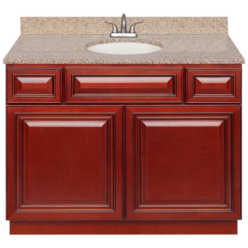 Cherry Bathroom Vanity 42", Wheat Granite Top, Faucet LB5B WH434-42CH-5B