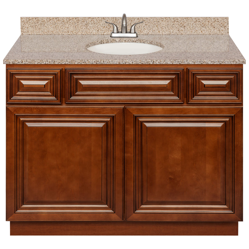 Brown Bathroom Vanity 42", Wheat Granite Top, Faucet LB5B WH434-42GN-5B