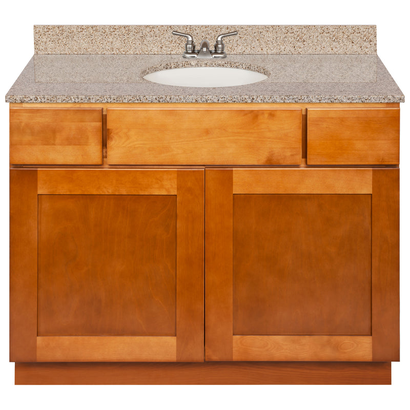 Brown Bathroom Vanity 42", Wheat Granite Top, Faucet LB3B WH434-42NP-3B