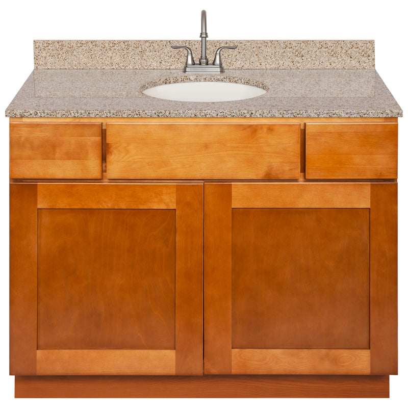 Brown Bathroom Vanity 42", Wheat Granite Top, Faucet LB6B WH434-42NP-6B