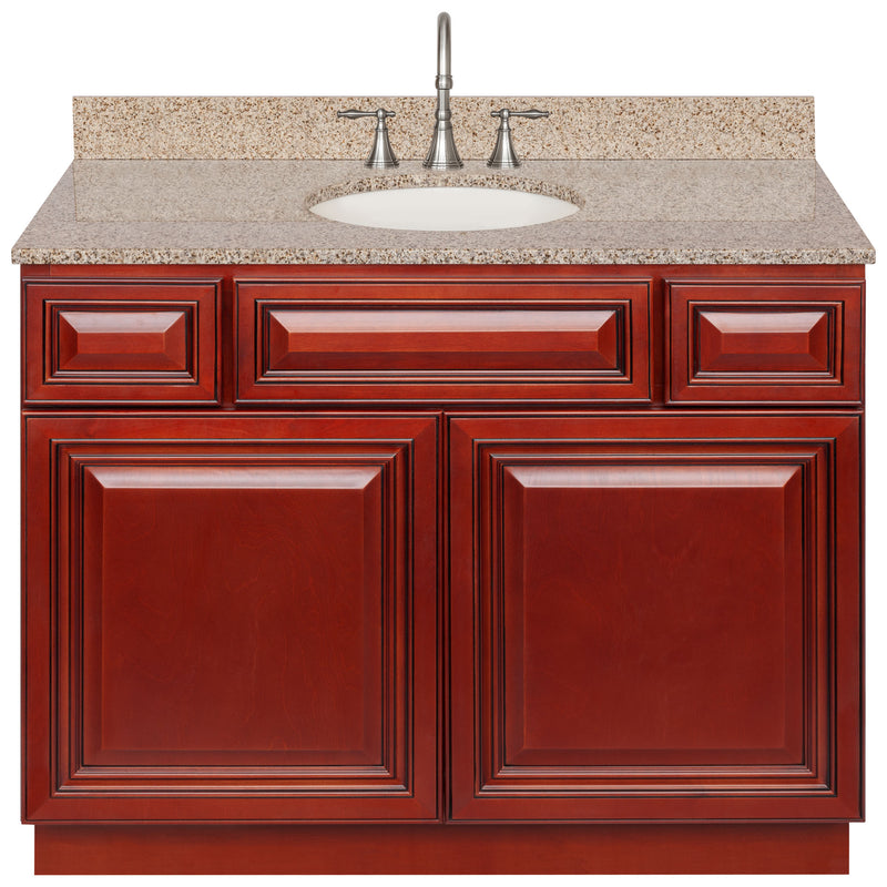 Cherry Bathroom Vanity 42", Wheat Granite Top, Faucet LB7B WH438-42CH-7B