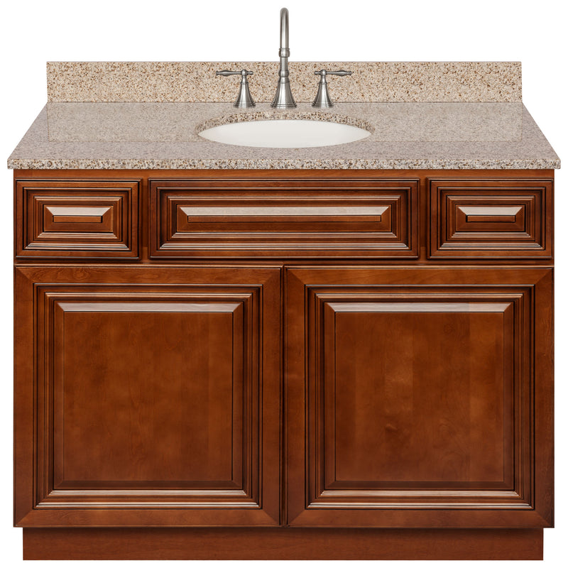 Brown Bathroom Vanity 42", Wheat Granite Top, Faucet LB7B WH438-42GN-7B