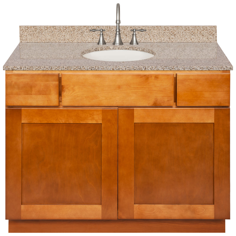 Brown Bathroom Vanity 42", Wheat Granite Top, Faucet LB7B WH438-42NP-7B