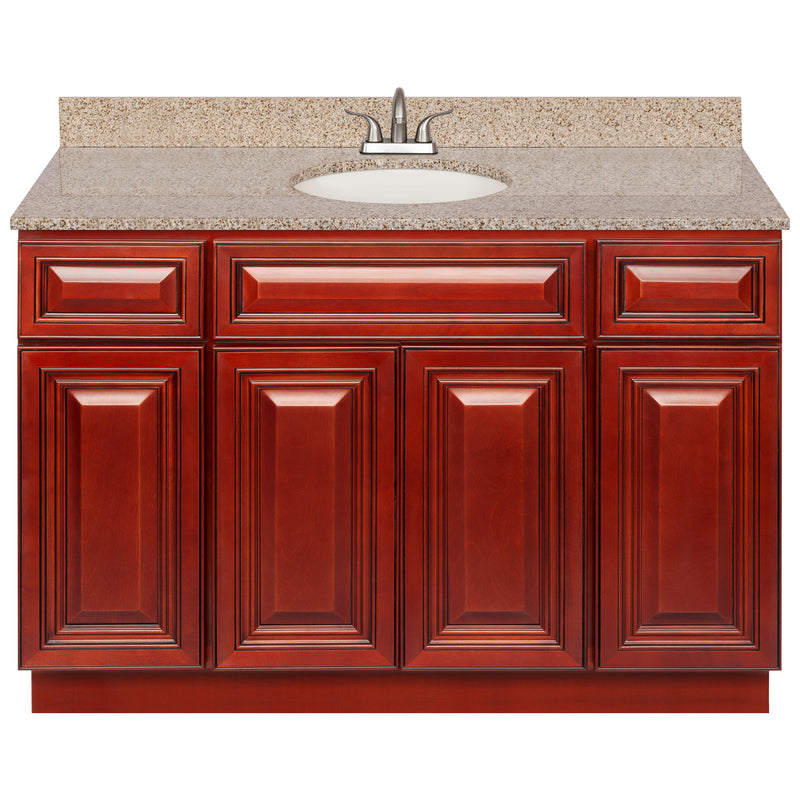 Cherry Bathroom Vanity 48", Wheat Granite Top, Faucet LB5B WH494-48CH-5B