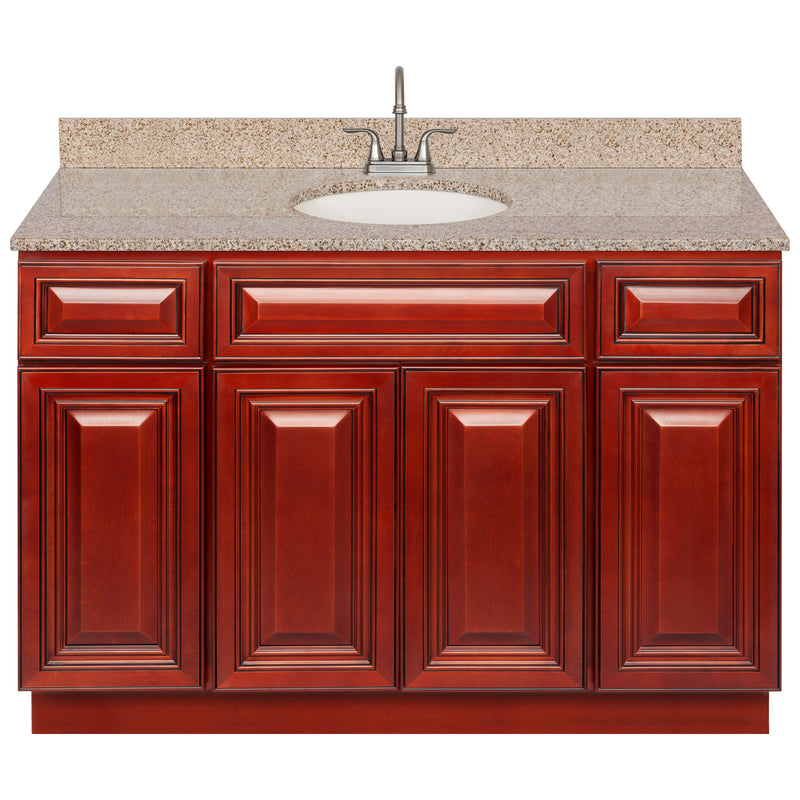 Cherry Bathroom Vanity 48", Wheat Granite Top, Faucet LB6B WH494-48CH-6B