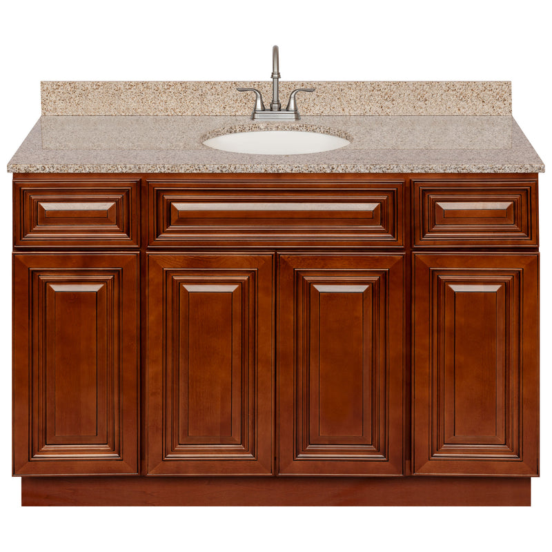 Brown Bathroom Vanity 48", Wheat Granite Top, Faucet LB6B WH494-48GN-6B