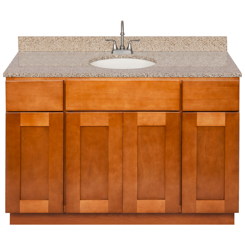 Brown Bathroom Vanity 48", Wheat Granite Top, Faucet LB6B WH494-48NP-6B