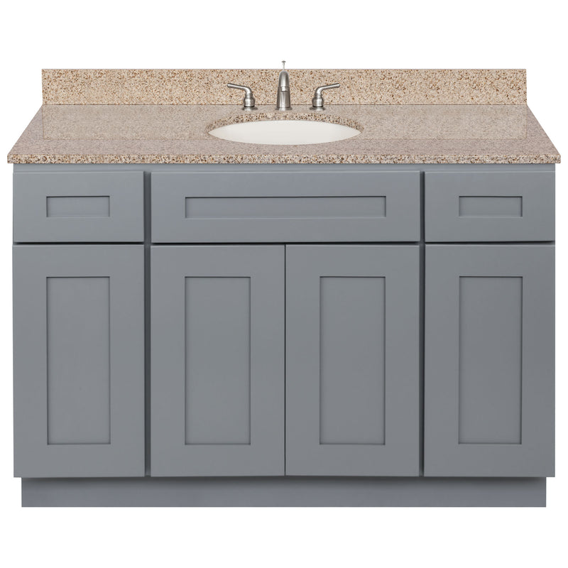 Cherry Bathroom Vanity 48", Wheat Granite Top, Faucet LB4B WH498-48CG-4B