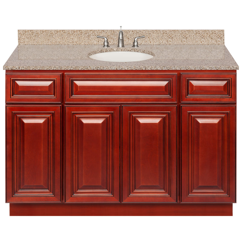 Cherry Bathroom Vanity 48", Wheat Granite Top, Faucet LB4B WH498-48CH-4B