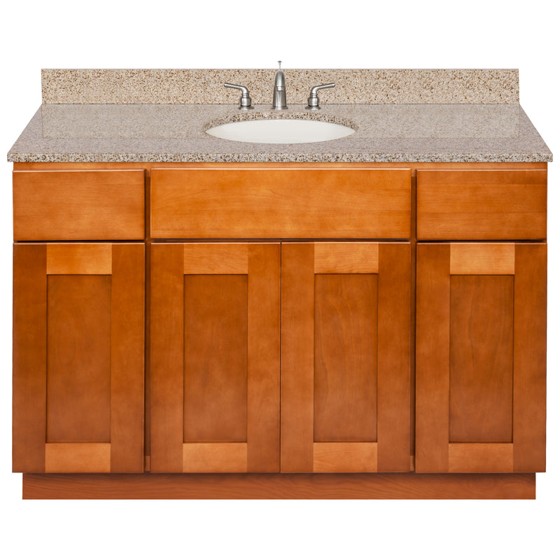 Brown Bathroom Vanity 48", Wheat Granite Top, Faucet LB4B WH498-48NP-4B