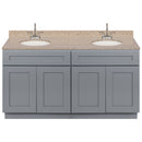 Cherry Double Bathroom Vanity 60", Wheat Granite Top, Faucet LB6B WH614-60CG-6B