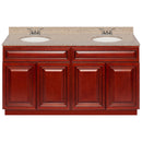 Cherry Double Bathroom Vanity 60", Wheat Granite Top, Faucet LB3B WH614-60CH-3B