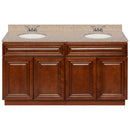 Brown Double Bathroom Vanity 60", Wheat Granite Top, Faucet LB3B WH614-60GN-3B