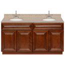 Brown Double Bathroom Vanity 60", Wheat Granite Top, Faucet LB6B WH614-60GN-6B