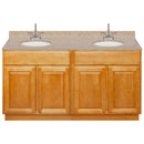 Brown Double Bathroom Vanity 60", Wheat Granite Top, Faucet LB6B WH614-60RC-6B