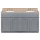 Cherry Double Bathroom Vanity 60", Wheat Granite Top, Faucet LB4B WH618-60CG-4B