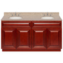 Cherry Double Bathroom Vanity 60", Wheat Granite Top, Faucet LB4B WH618-60CH-4B