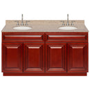 Cherry Double Bathroom Vanity 60", Wheat Granite Top, Faucet LB7B WH618-60CH-7B