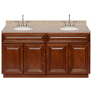 Brown Double Bathroom Vanity 60", Wheat Granite Top, Faucet LB7B WH618-60GN-7B