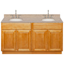 Brown Double Bathroom Vanity 60", Wheat Granite Top, Faucet LB7B WH618-60RC-7B