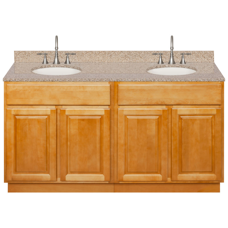 Brown Double Bathroom Vanity 60", Wheat Granite Top, Faucet LB7B WH618-60RC-7B