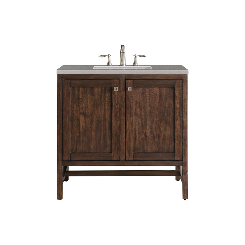 James Martin Addison 36" Single Vanity Cabinet with Doors Mid Century Acacia with 3 cm Grey Expo Quartz Top E445-V36-MCA-3GEX