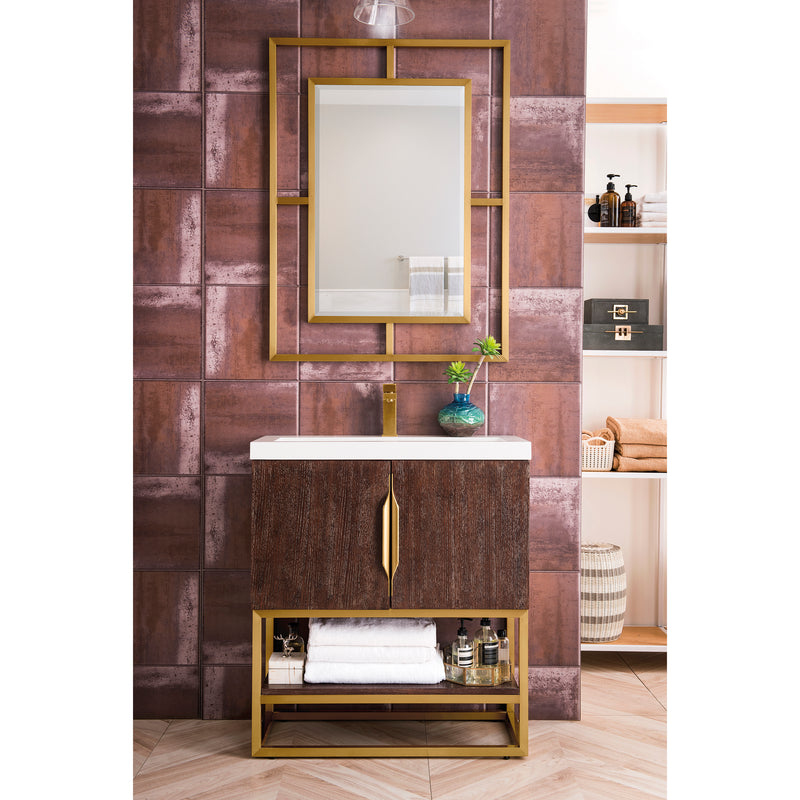 James Martin Columbia 31.5" Single Vanity Cabinet Coffee Oak Radiant Gold with White Glossy Resin Countertop 388-V31.5-CFO-RGD-WG