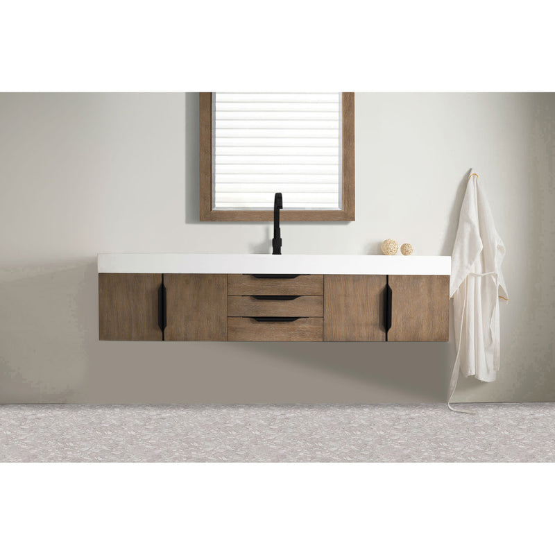 James Martin Mercer Island 72" Single Vanity Latte Oak Matte Black with Glossy White Composite Top 389-V72S-LTO-MB-GW