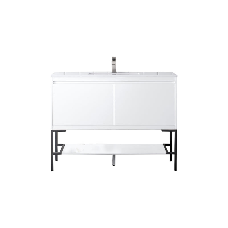 James Martin Milan 47.3" Single Vanity Cabinet Glossy White Matte Black with Glossy White Composite Top 801V47.3GWMBKGW