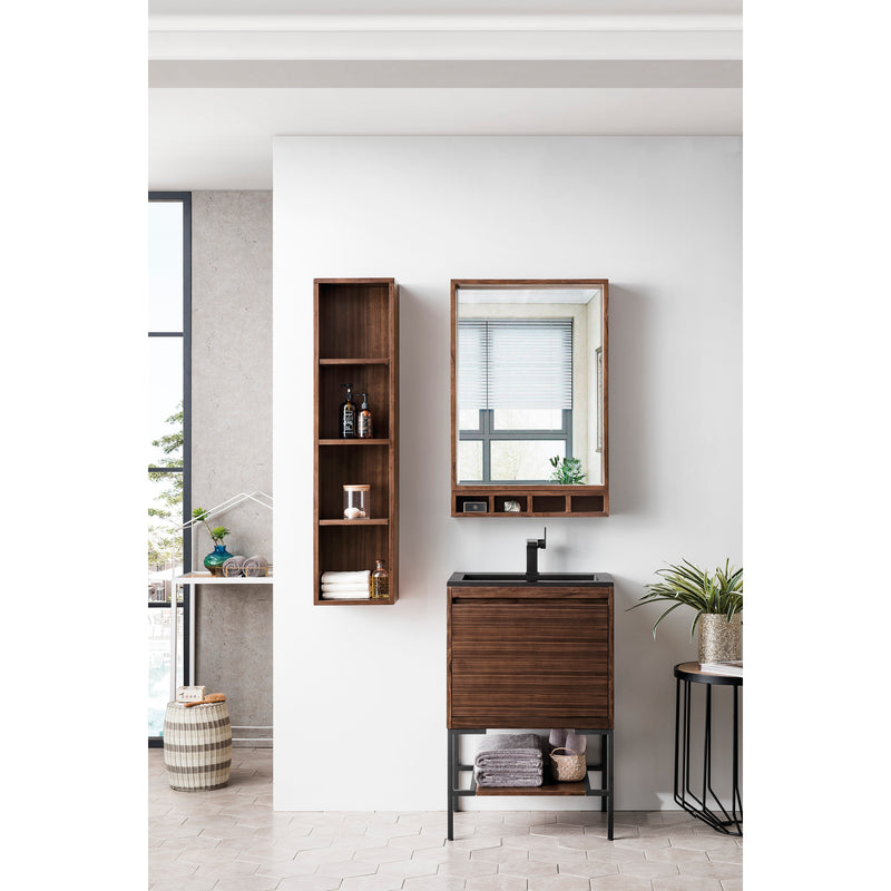 James Martin Milan 23.6" Single Vanity Cabinet Mid Century Walnut Matte Black with Charcoal Black Composite Top 801V23.6WLTMBKCHB