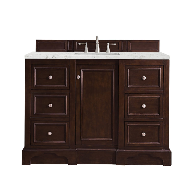 James Martin De Soto 48" Single Vanity Burnished Mahogany with 3 cm Eternal Jasmine Pearl Quartz Top 825-V48-BNM-3EJP