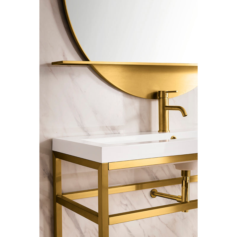 James Martin Boston 39.5" Stainless Steel Sink Console Radiant Gold with White Glossy Composite Countertop C105V39.5RGDWG