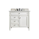 James Martin Brittany 36" Bright White Single Vanity with 3 cm Ethereal Noctis Quartz Top 650-V36-BW-3ENC