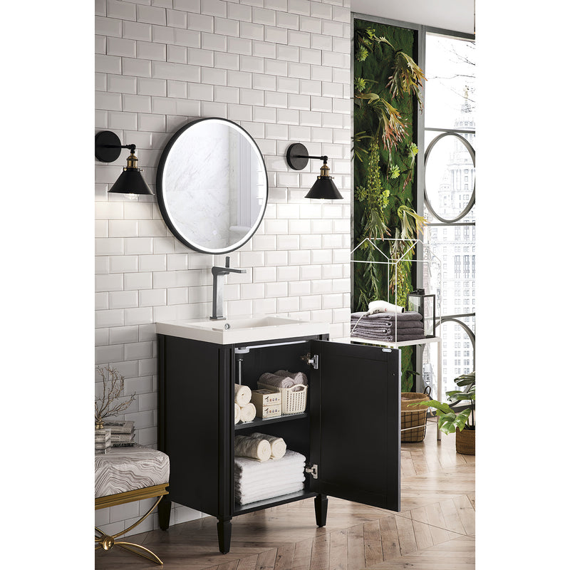 James Martin Britannia 24" Single Vanity Cabinet Black Onyx with White Glossy Composite Countertop E652V24BKOWG