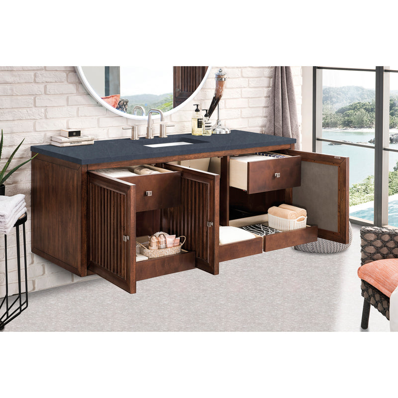 James Martin Athens 60" Single Vanity Cabinet Mid Century Acacia with 3 cm Charcoal Soapstone Quartz Top E645-V60S-MCA-3CSP