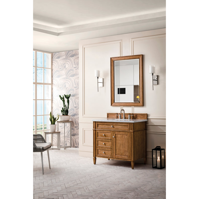 James Martin Brittany 36" Saddle Brown Single Vanity with 3 cm Carrara Marble Top 650-V36-SBR-3CAR