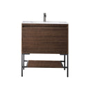 James Martin Milan 31.5" Single Vanity Cabinet Mid Century Walnut Matte Black with Glossy White Composite Top 801V31.5WLTMBKGW