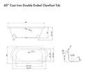 Cambridge Plumbing Cast Iron Double Ended Clawfoot Tub 60" x 30" No Drillings BRZ Package